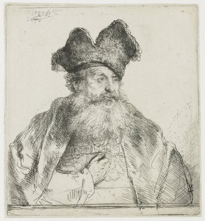Gammel mann med delt pelshatt av Rembrandt van Rijn