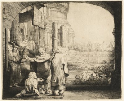 Peter og Johannes helbreder den krøplingen ved tempelporten av Rembrandt van Rijn