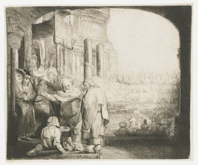 Peter og Johannes helbreder den krøplingen ved tempelporten av Rembrandt van Rijn