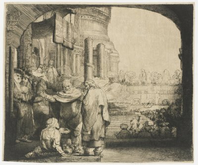 Peter og Johannes helbreder den krøplingen ved tempelporten av Rembrandt van Rijn