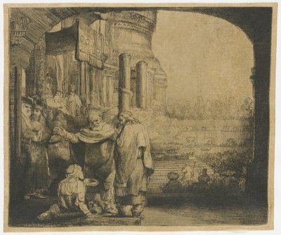 Peter og Johannes helbreder den krøplingen ved tempelporten av Rembrandt van Rijn