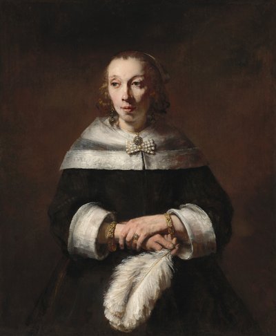 Portrett av en dame med en strutsfjærvifte av Rembrandt van Rijn