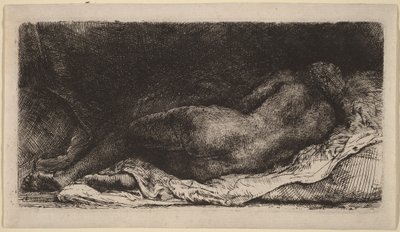 Liggende kvinnelig nakenmodell av Rembrandt van Rijn