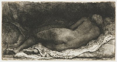 Liggende naken kvinne av Rembrandt van Rijn