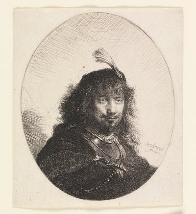 Rembrandt med plymerhatt og senket sabel av Rembrandt van Rijn