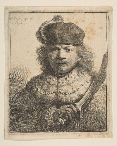 Rembrandt med hevet sabel, 1634. av Rembrandt van Rijn