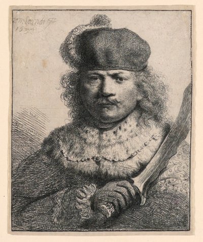 Rembrandt med hevet sabel av Rembrandt van Rijn