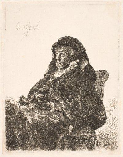 Rembrandts mor i enkekjole og svarte hansker av Rembrandt van Rijn
