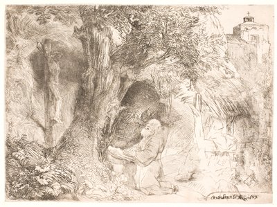 S. Francis under et tre og ber av Rembrandt van Rijn