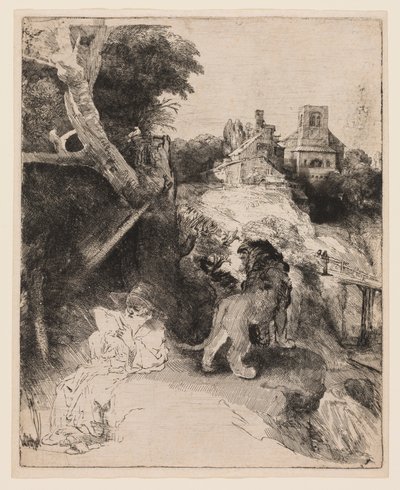 St. Jerome leser i et italiensk landskap av Rembrandt van Rijn
