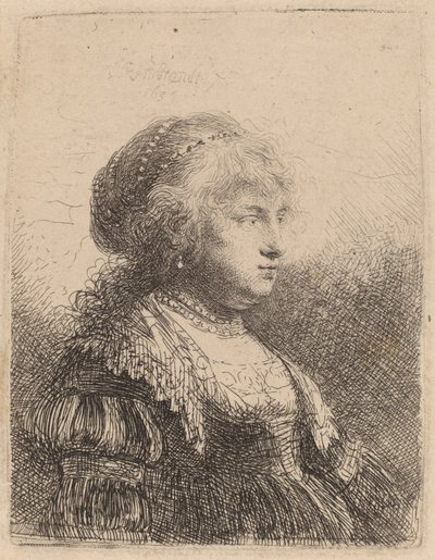 Saskia med perler i håret, 1634 av Rembrandt van Rijn