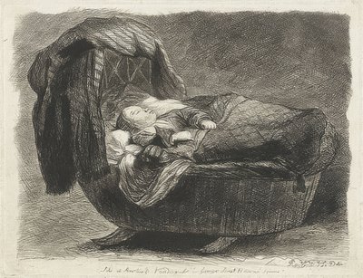 Sovende barn i en vugge (Slapend child in een wieg) av Rembrandt van Rijn