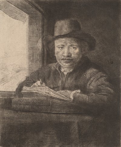Selvportretttegning ved et vindu, 1648. av Rembrandt van Rijn
