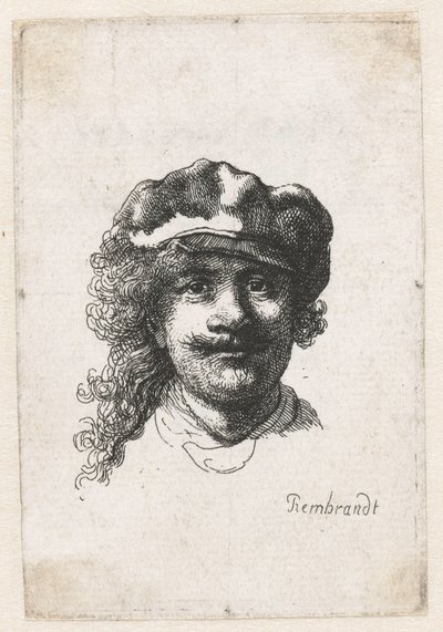 Selvportrett med myk hette: Helt ansikt, kun hode, ca. 1635. av Rembrandt van Rijn