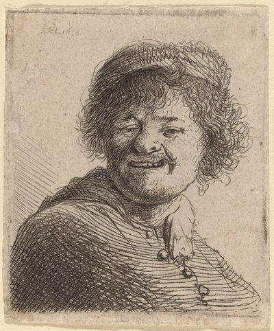Selvportrett i lue: Ler av Rembrandt van Rijn
