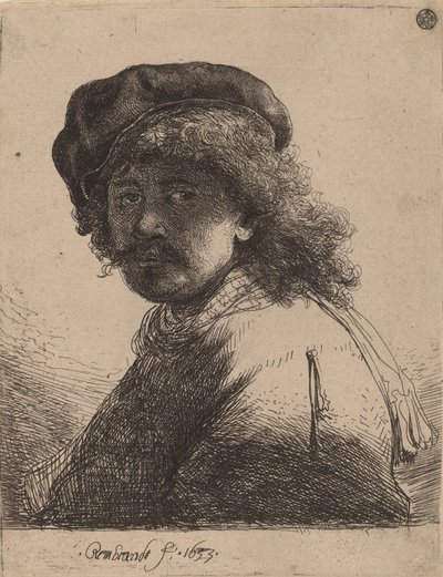 Selvportrett i lue og skjerf med ansiktet mørkt, 1633. av Rembrandt van Rijn