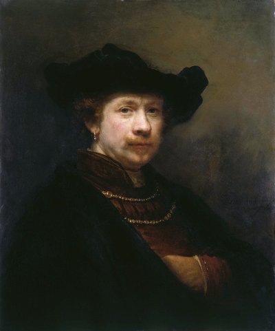 Selvportrett i en flat hette, 1642. av Rembrandt van Rijn