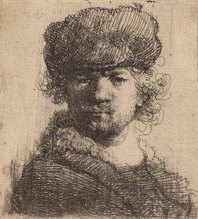 Selvportrett i en lue med tung pels, 1631. av Rembrandt van Rijn