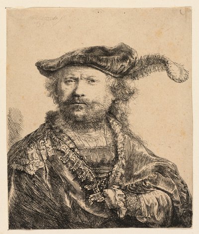 Selvportrett i fløyelshette med plume av Rembrandt van Rijn