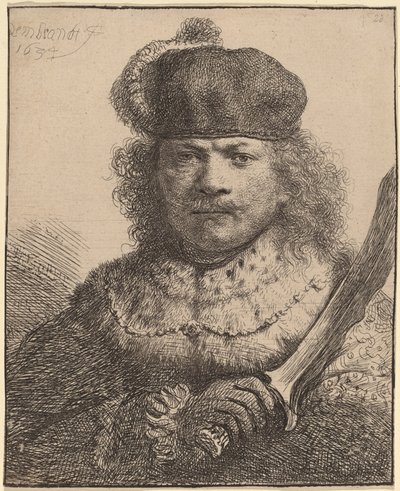 Selvportrett med hevet sabel av Rembrandt van Rijn