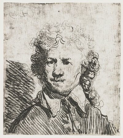 Selvportrett, barhodet Selvportrett barhodet: byste, grovt etset av Rembrandt van Rijn