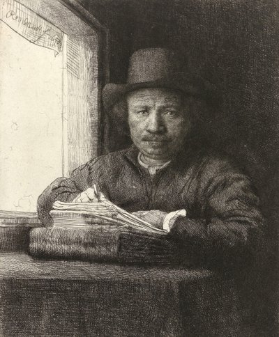 Selvportrettetsing ved et vindu, 1648 av Rembrandt van Rijn