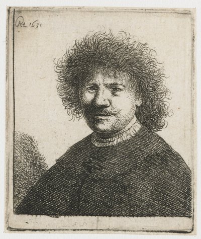 Selvportrett i kappe med fallende krage: byste av Rembrandt van Rijn