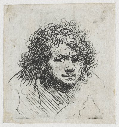 Selvportrett lener seg fremover: byste av Rembrandt van Rijn