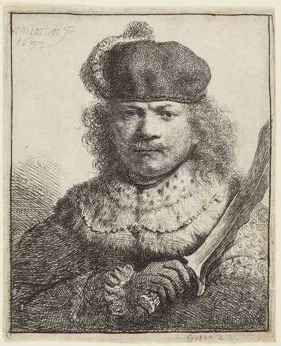 Selvportrett med hevet sabel av Rembrandt van Rijn