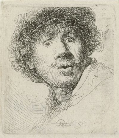 Selvportrett med beret og storøyde, 1630 av Rembrandt van Rijn
