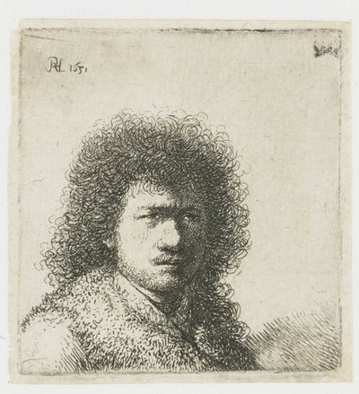 Selvportrett med buskete hår: byste av Rembrandt van Rijn