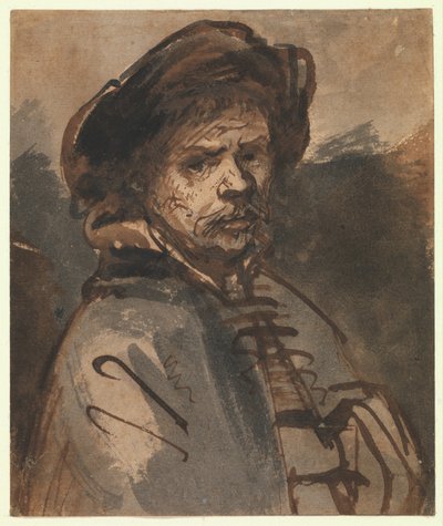 Selvportrett, 1635-40 (penn og brunt blekk) av Rembrandt van Rijn