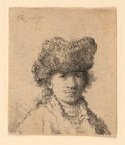 Selvportrett i en pelshatt: Bust av Rembrandt van Rijn