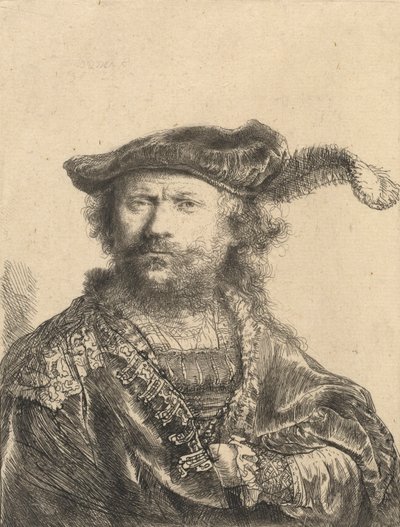Selvportrett i en fløyelshette med plum, 1638 av Rembrandt van Rijn
