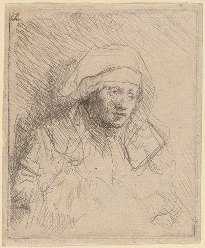 Syk kvinne med en stor hvit hodeplagg (Saskia) av Rembrandt van Rijn