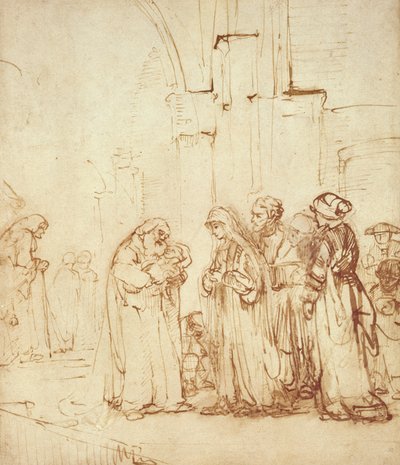 Simeon og Jesus i tempelet (tegning) av Rembrandt van Rijn
