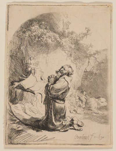 St. Hieronymus ber: Buet av Rembrandt van Rijn
