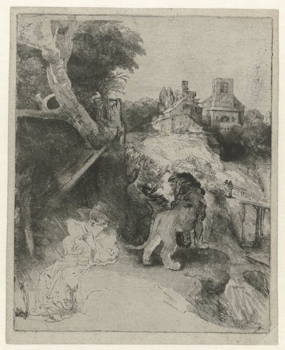 St Jerome leser i et italiensk landskap St Hieronymus leser i et italiensk landskap av Rembrandt van Rijn