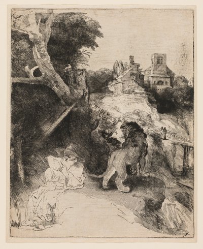 St. Jerome leser i et italiensk landskap av Rembrandt van Rijn