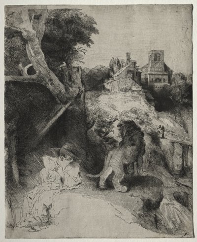 St. Jerome leser i et italiensk landskap av Rembrandt van Rijn