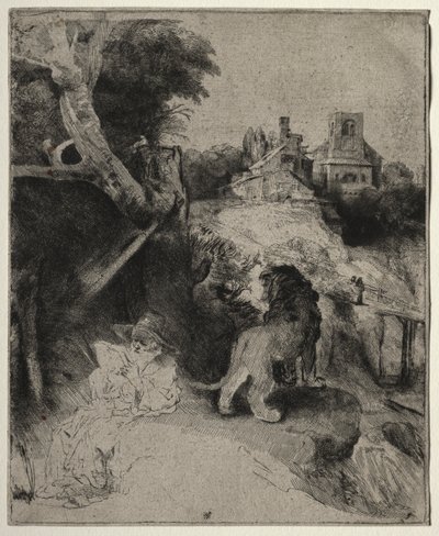 St. Jerome leser i et italiensk landskap av Rembrandt van Rijn