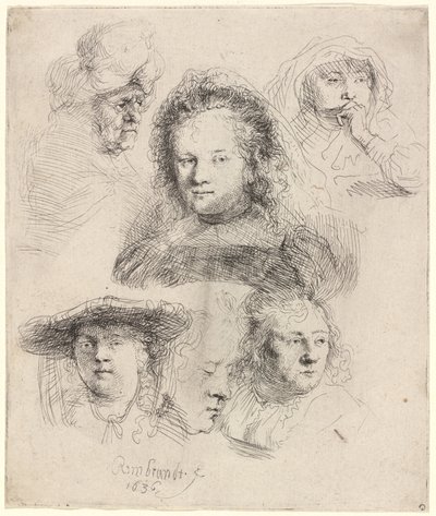 Studier av lederen av Saskia og andre av Rembrandt van Rijn