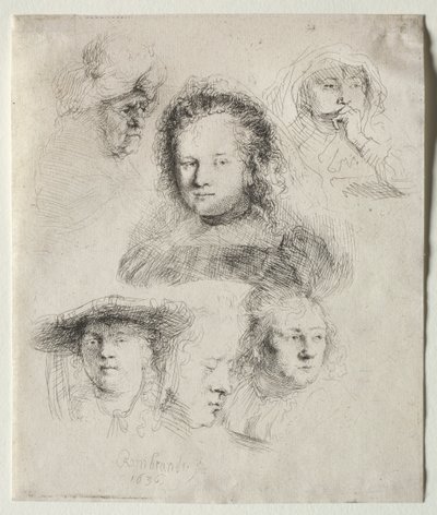 Studier av lederen av Saskia og andre av Rembrandt van Rijn