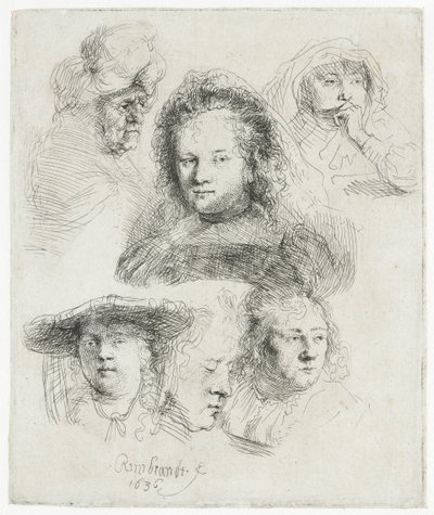 Studier av lederen til Saskia og andre av Rembrandt van Rijn
