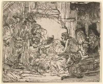 Hyrdenes tilbedelse: med lampen av Rembrandt van Rijn