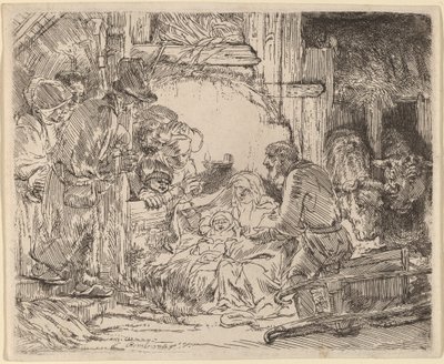Hyrdenes tilbedelse: med lampen av Rembrandt van Rijn
