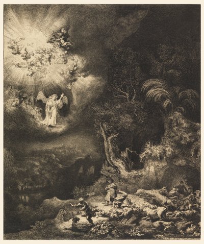 Engelen som viser seg for hyrdene av Rembrandt van Rijn