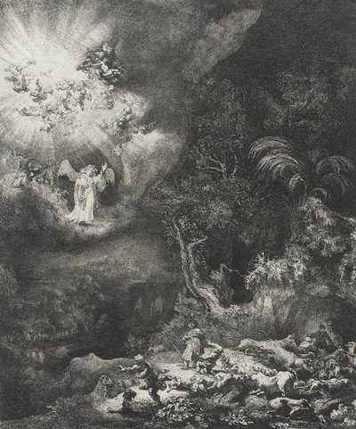 Engelen som viser seg for hyrdene, 1634 av Rembrandt van Rijn