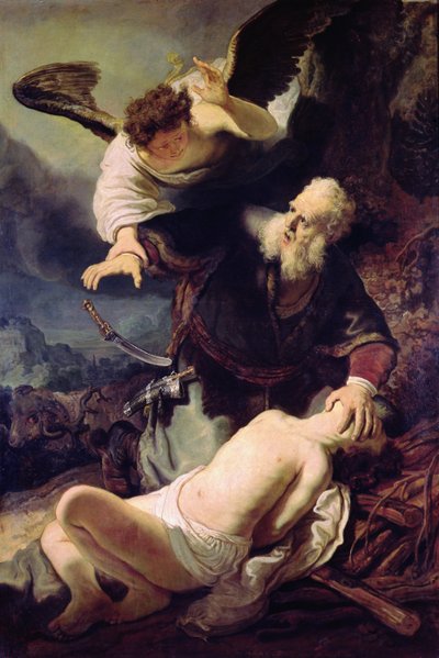 Engelen stopper Abraham fra å ofre Isak, 1636 av Rembrandt van Rijn