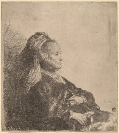 Kunstnerens mor sitter, i en orientalsk hodeplagg av Rembrandt van Rijn
